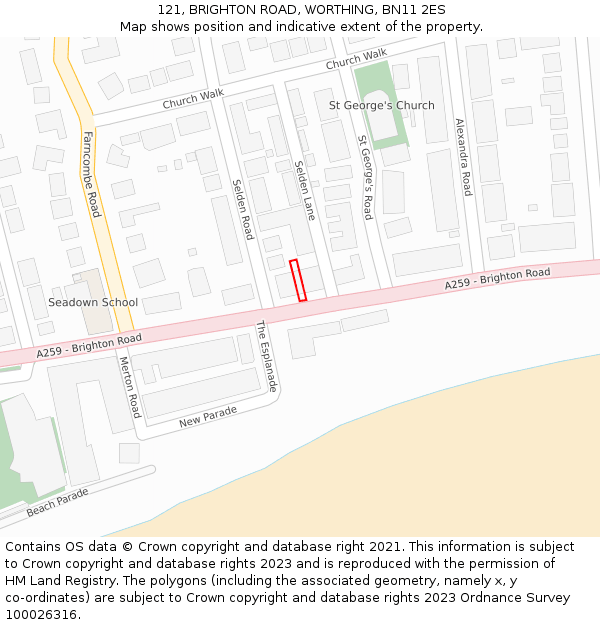 121, BRIGHTON ROAD, WORTHING, BN11 2ES: Location map and indicative extent of plot