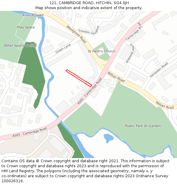 121, CAMBRIDGE ROAD, HITCHIN, SG4 0JH: Location map and indicative extent of plot