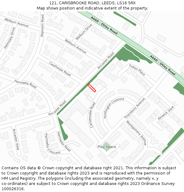 121, CARISBROOKE ROAD, LEEDS, LS16 5RX: Location map and indicative extent of plot