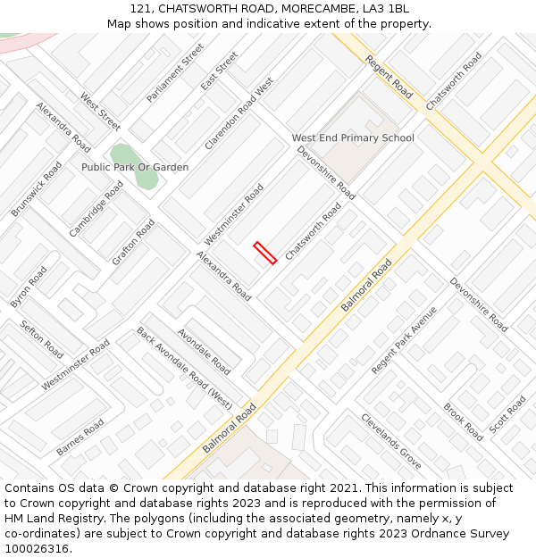 121, CHATSWORTH ROAD, MORECAMBE, LA3 1BL: Location map and indicative extent of plot