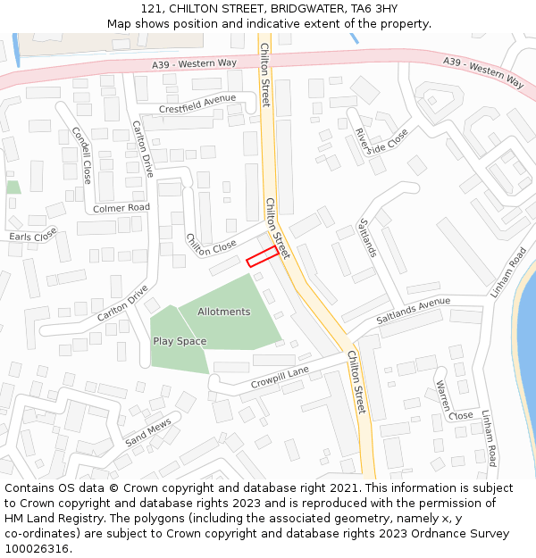 121, CHILTON STREET, BRIDGWATER, TA6 3HY: Location map and indicative extent of plot