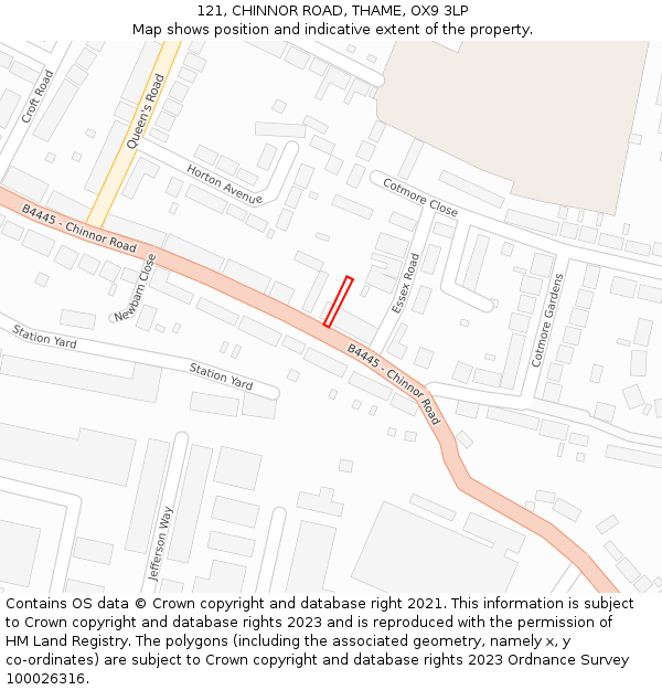 121, CHINNOR ROAD, THAME, OX9 3LP: Location map and indicative extent of plot