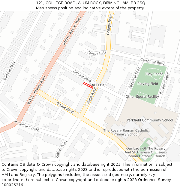 121, COLLEGE ROAD, ALUM ROCK, BIRMINGHAM, B8 3SQ: Location map and indicative extent of plot