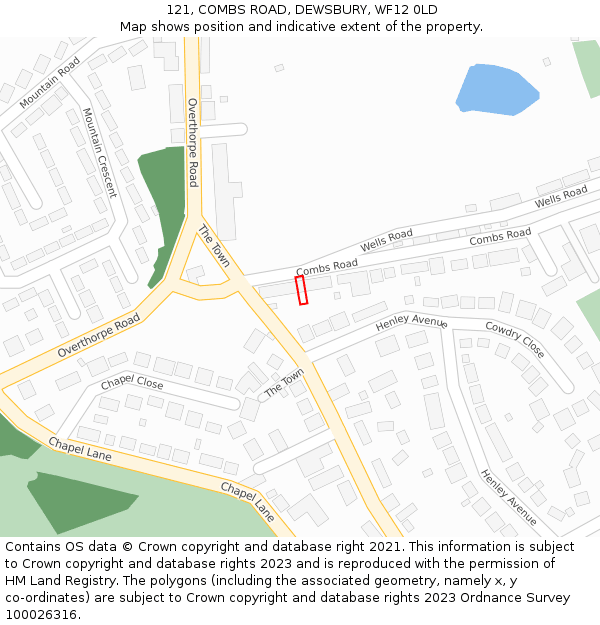 121, COMBS ROAD, DEWSBURY, WF12 0LD: Location map and indicative extent of plot