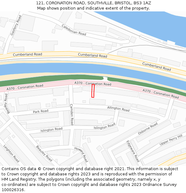 121, CORONATION ROAD, SOUTHVILLE, BRISTOL, BS3 1AZ: Location map and indicative extent of plot