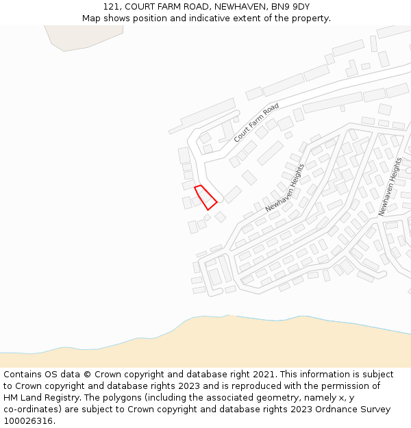 121, COURT FARM ROAD, NEWHAVEN, BN9 9DY: Location map and indicative extent of plot