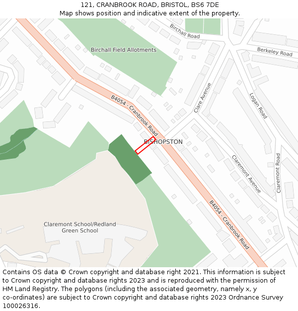121, CRANBROOK ROAD, BRISTOL, BS6 7DE: Location map and indicative extent of plot