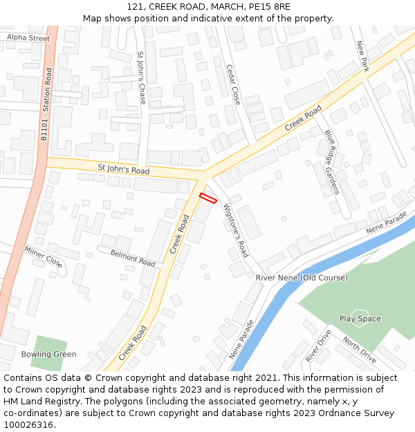 121, CREEK ROAD, MARCH, PE15 8RE: Location map and indicative extent of plot
