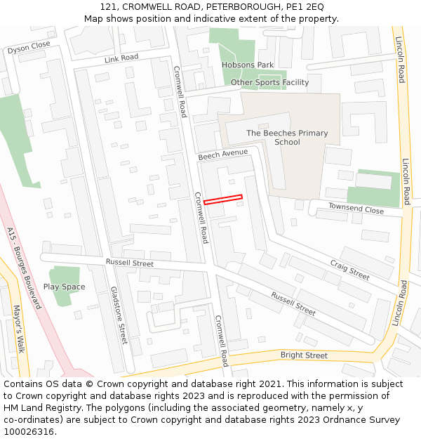121, CROMWELL ROAD, PETERBOROUGH, PE1 2EQ: Location map and indicative extent of plot