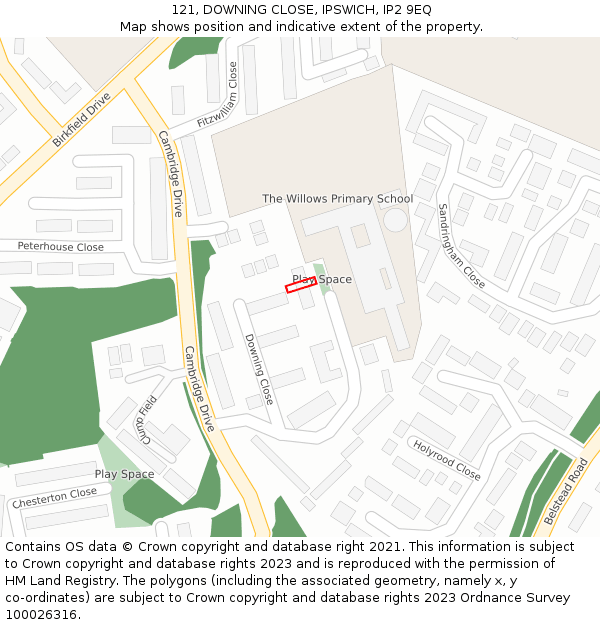 121, DOWNING CLOSE, IPSWICH, IP2 9EQ: Location map and indicative extent of plot