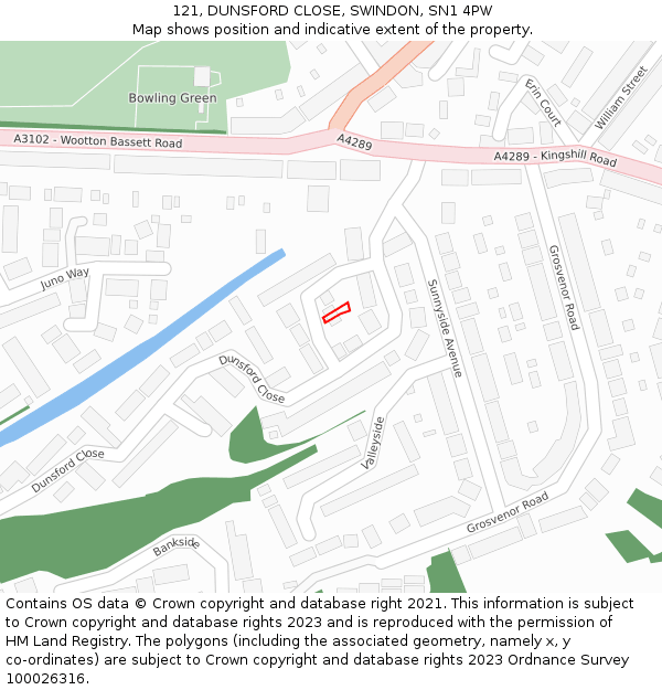 121, DUNSFORD CLOSE, SWINDON, SN1 4PW: Location map and indicative extent of plot