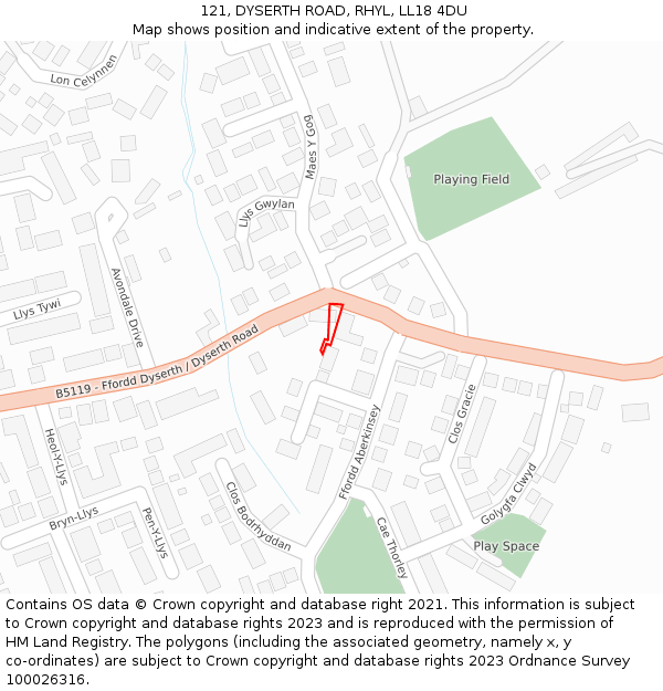 121, DYSERTH ROAD, RHYL, LL18 4DU: Location map and indicative extent of plot