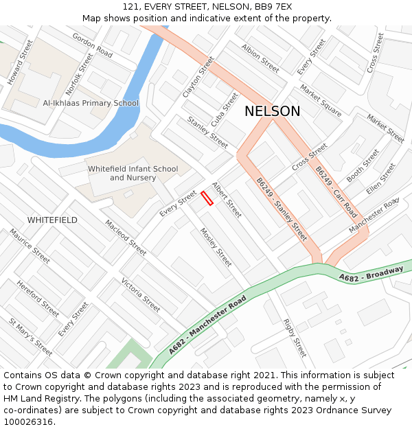 121, EVERY STREET, NELSON, BB9 7EX: Location map and indicative extent of plot