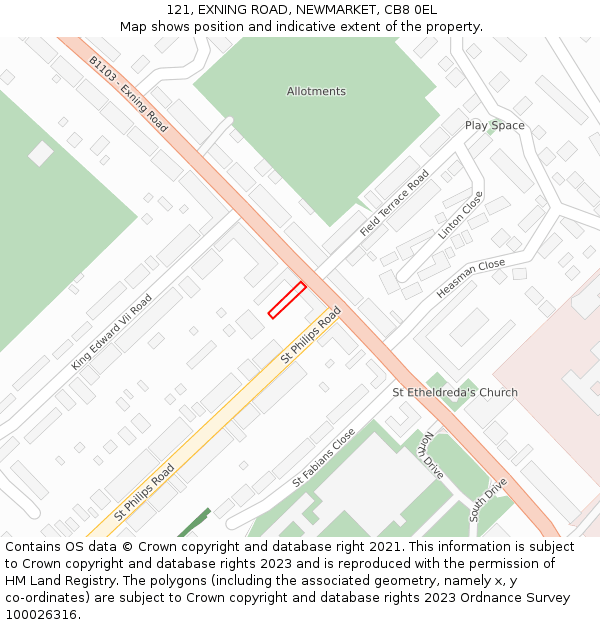 121, EXNING ROAD, NEWMARKET, CB8 0EL: Location map and indicative extent of plot