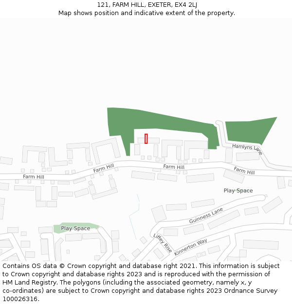 121, FARM HILL, EXETER, EX4 2LJ: Location map and indicative extent of plot
