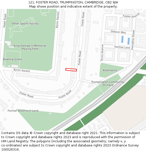 121, FOSTER ROAD, TRUMPINGTON, CAMBRIDGE, CB2 9JW: Location map and indicative extent of plot