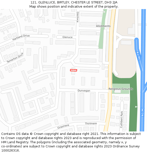 121, GLENLUCE, BIRTLEY, CHESTER LE STREET, DH3 2JA: Location map and indicative extent of plot