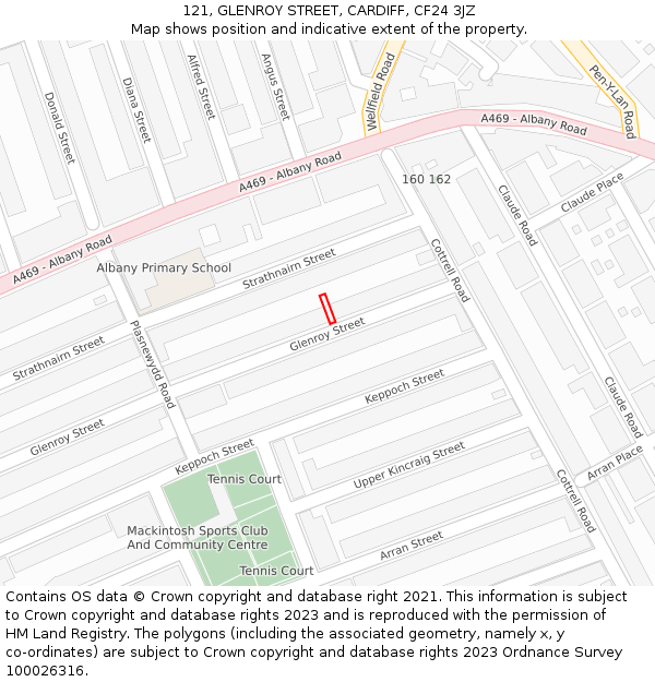 121, GLENROY STREET, CARDIFF, CF24 3JZ: Location map and indicative extent of plot