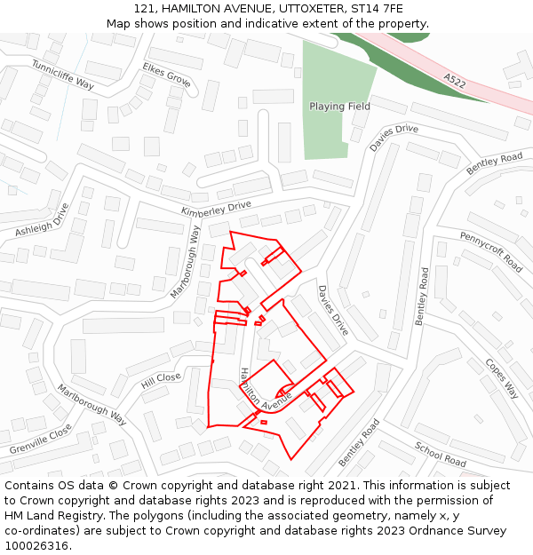 121, HAMILTON AVENUE, UTTOXETER, ST14 7FE: Location map and indicative extent of plot