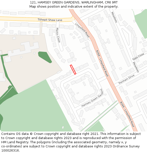 121, HAMSEY GREEN GARDENS, WARLINGHAM, CR6 9RT: Location map and indicative extent of plot