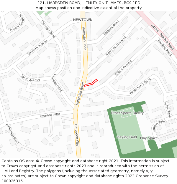 121, HARPSDEN ROAD, HENLEY-ON-THAMES, RG9 1ED: Location map and indicative extent of plot