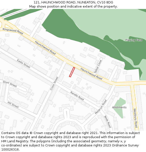 121, HAUNCHWOOD ROAD, NUNEATON, CV10 8DG: Location map and indicative extent of plot