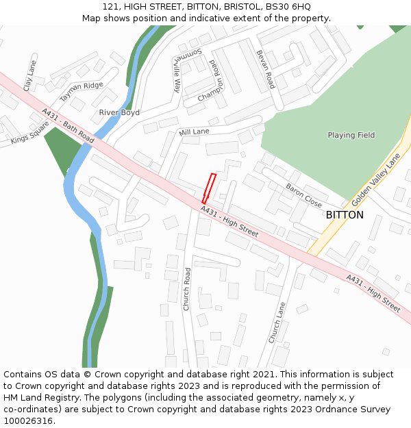 121, HIGH STREET, BITTON, BRISTOL, BS30 6HQ: Location map and indicative extent of plot