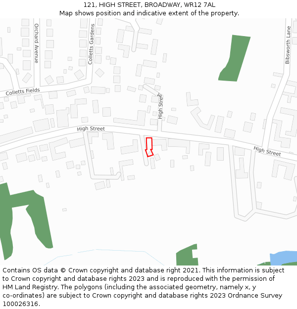 121, HIGH STREET, BROADWAY, WR12 7AL: Location map and indicative extent of plot