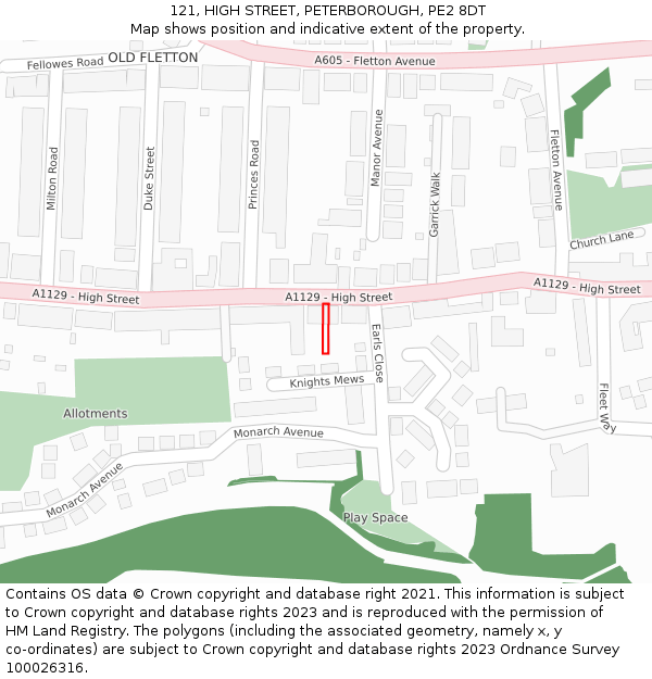 121, HIGH STREET, PETERBOROUGH, PE2 8DT: Location map and indicative extent of plot