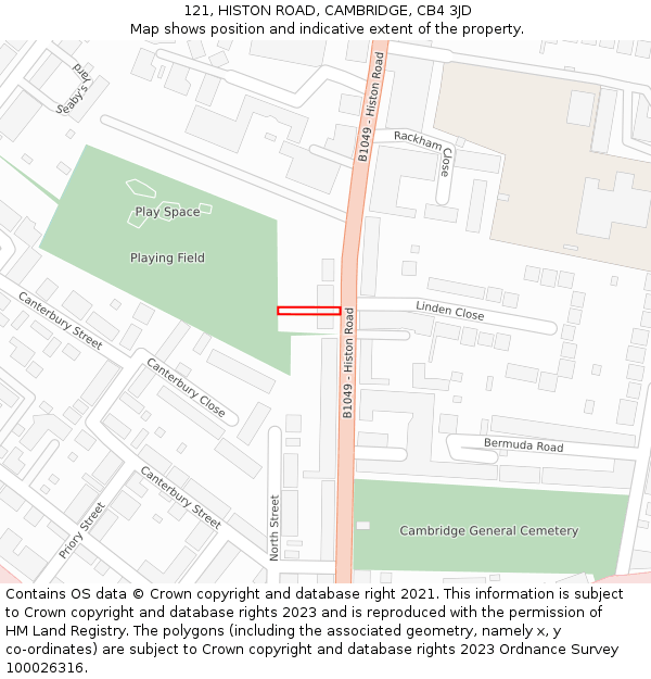 121, HISTON ROAD, CAMBRIDGE, CB4 3JD: Location map and indicative extent of plot