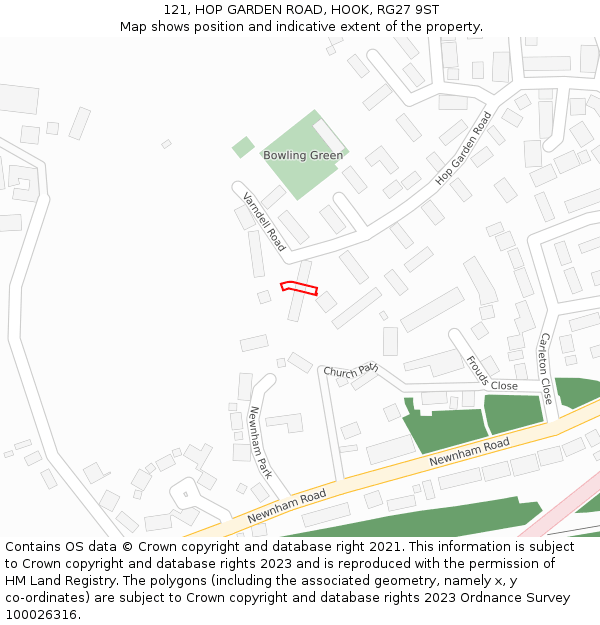 121, HOP GARDEN ROAD, HOOK, RG27 9ST: Location map and indicative extent of plot