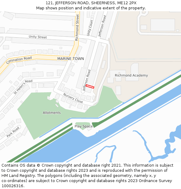 121, JEFFERSON ROAD, SHEERNESS, ME12 2PX: Location map and indicative extent of plot