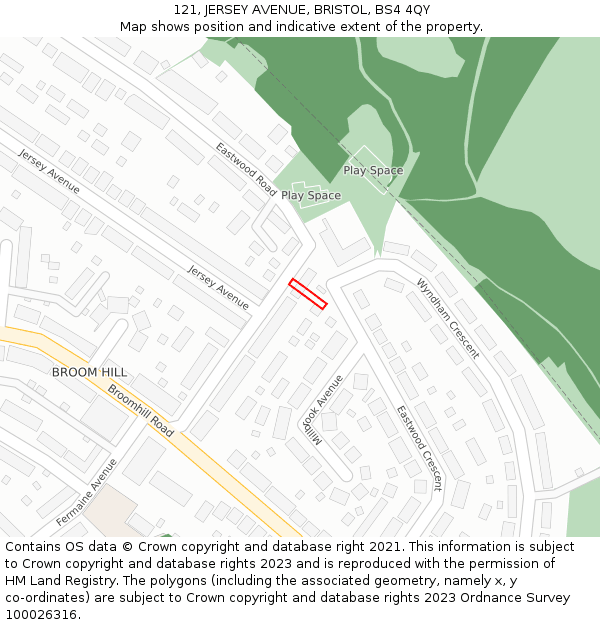121, JERSEY AVENUE, BRISTOL, BS4 4QY: Location map and indicative extent of plot