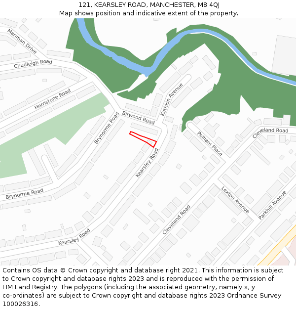 121, KEARSLEY ROAD, MANCHESTER, M8 4QJ: Location map and indicative extent of plot