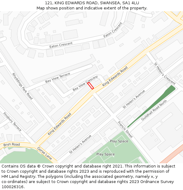 121, KING EDWARDS ROAD, SWANSEA, SA1 4LU: Location map and indicative extent of plot