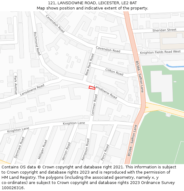 121, LANSDOWNE ROAD, LEICESTER, LE2 8AT: Location map and indicative extent of plot