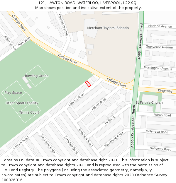 121, LAWTON ROAD, WATERLOO, LIVERPOOL, L22 9QL: Location map and indicative extent of plot