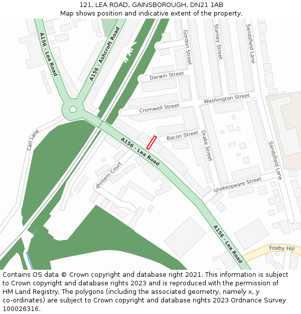 121, LEA ROAD, GAINSBOROUGH, DN21 1AB: Location map and indicative extent of plot
