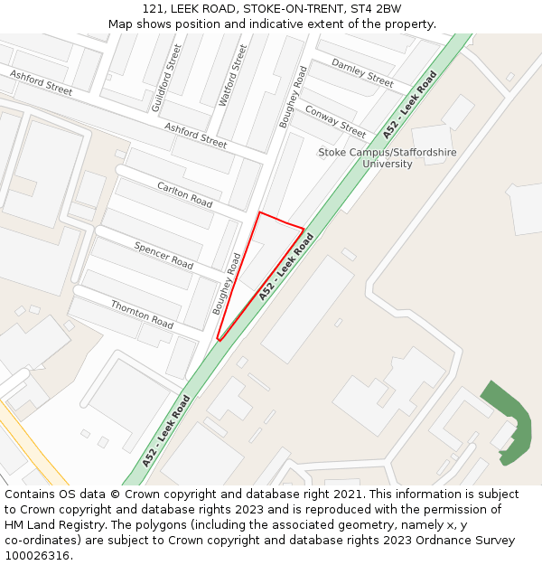 121, LEEK ROAD, STOKE-ON-TRENT, ST4 2BW: Location map and indicative extent of plot