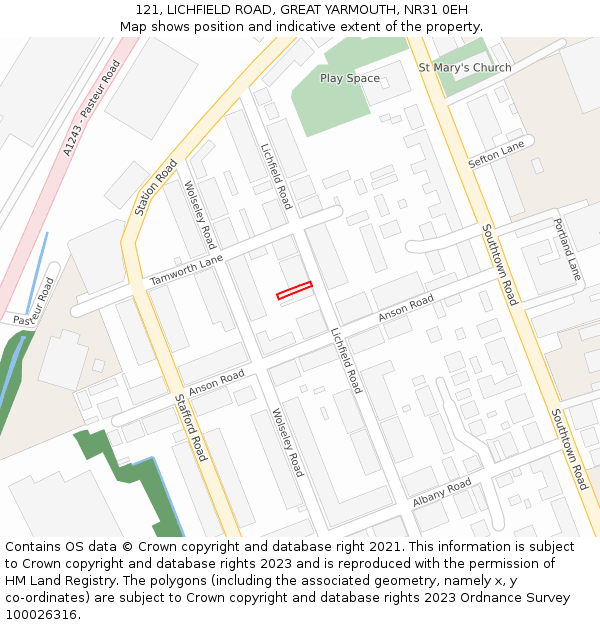 121, LICHFIELD ROAD, GREAT YARMOUTH, NR31 0EH: Location map and indicative extent of plot