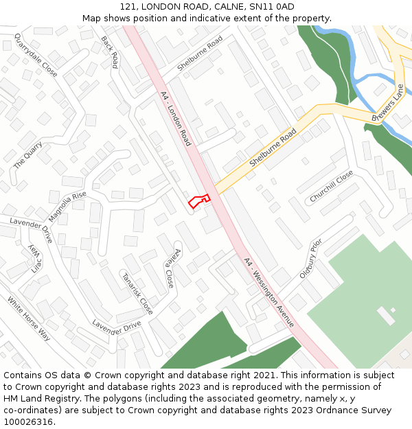121, LONDON ROAD, CALNE, SN11 0AD: Location map and indicative extent of plot