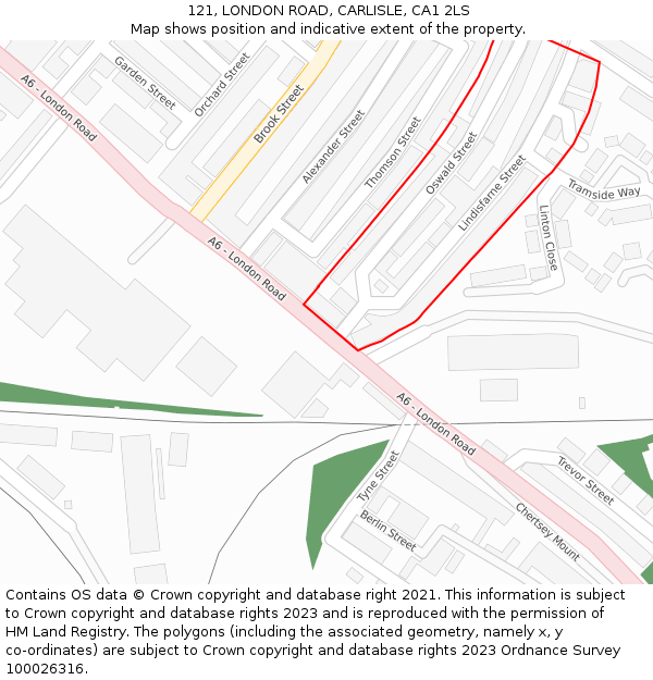 121, LONDON ROAD, CARLISLE, CA1 2LS: Location map and indicative extent of plot