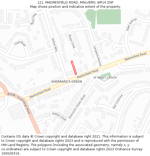 121, MADRESFIELD ROAD, MALVERN, WR14 2NP: Location map and indicative extent of plot