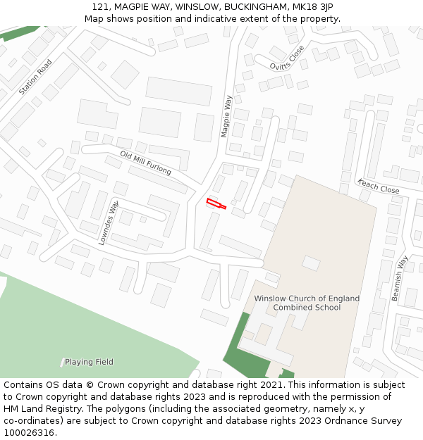 121, MAGPIE WAY, WINSLOW, BUCKINGHAM, MK18 3JP: Location map and indicative extent of plot