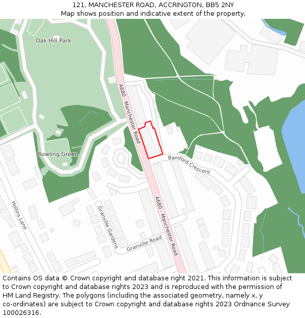 121, MANCHESTER ROAD, ACCRINGTON, BB5 2NY: Location map and indicative extent of plot