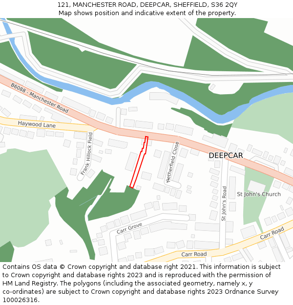 121, MANCHESTER ROAD, DEEPCAR, SHEFFIELD, S36 2QY: Location map and indicative extent of plot