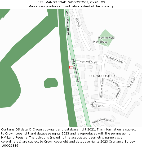 121, MANOR ROAD, WOODSTOCK, OX20 1XS: Location map and indicative extent of plot