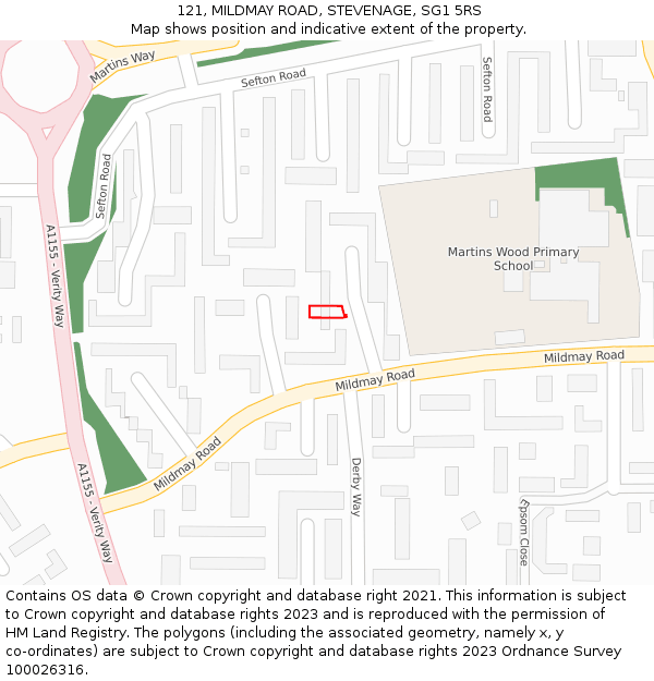 121, MILDMAY ROAD, STEVENAGE, SG1 5RS: Location map and indicative extent of plot