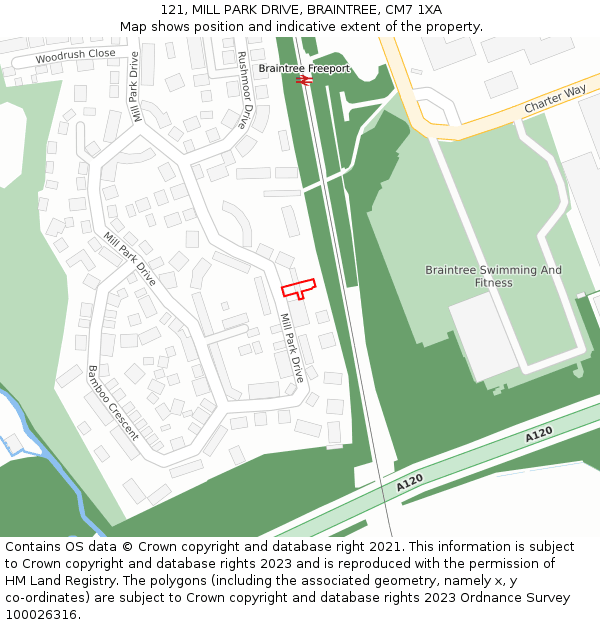 121, MILL PARK DRIVE, BRAINTREE, CM7 1XA: Location map and indicative extent of plot