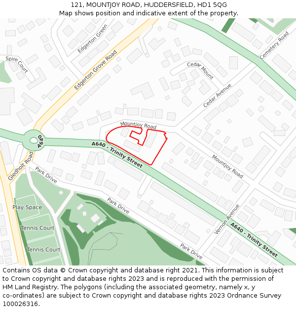 121, MOUNTJOY ROAD, HUDDERSFIELD, HD1 5QG: Location map and indicative extent of plot